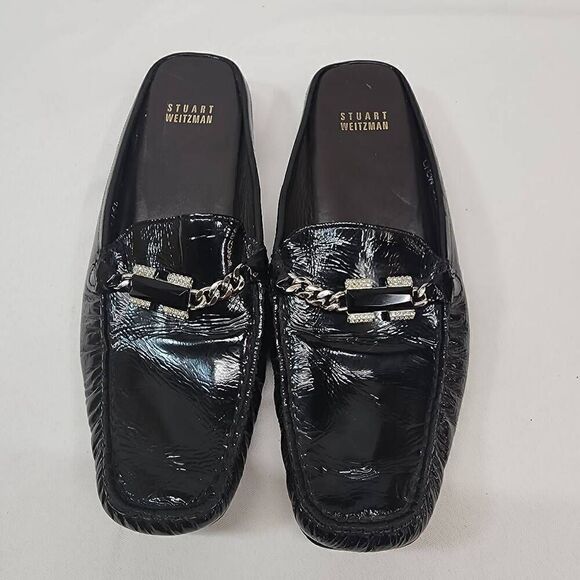 Stuart Weitzman Size 8.5 Patent Leather Chain-Link Accents Mules D - Picture 7 of 11